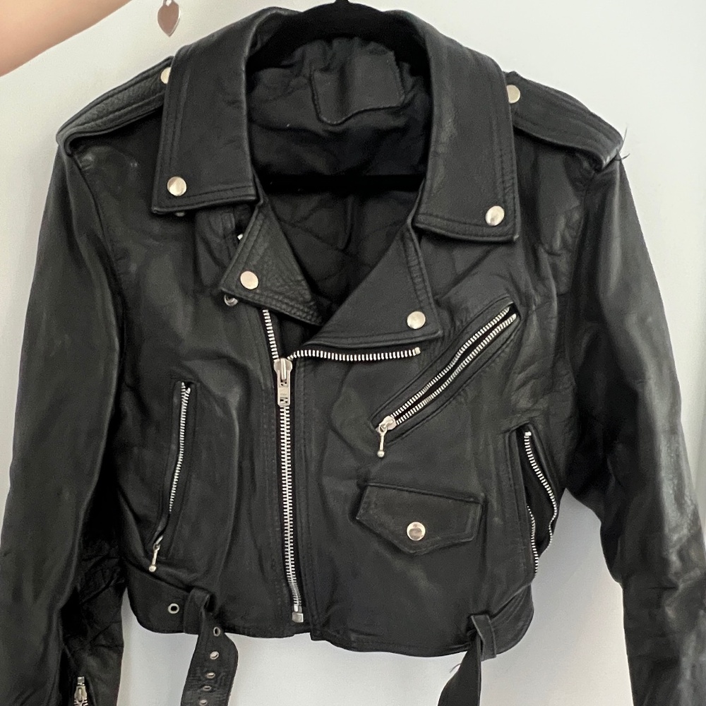 Genuine Leather Women's Cropped Biker Jacket sm/m